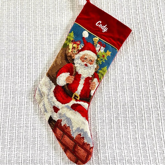 VTG Christmas Stocking Needlepoint Rooftop Santa - Cody - Picture 2 of 8